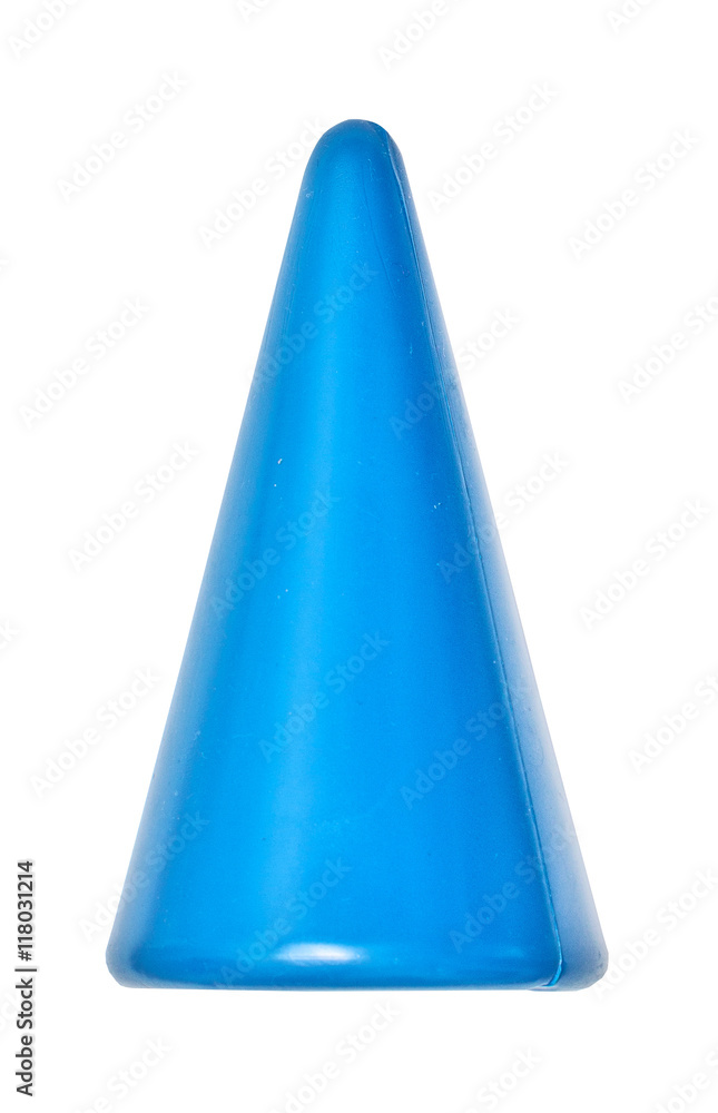 Toy, colorful blue plastic cone, block isolated on the white Toy, colorful blue plastic cone, block isolated on the white