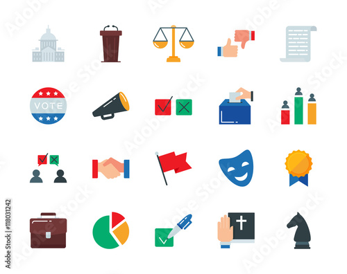 Politics colorful vector icons set flat style