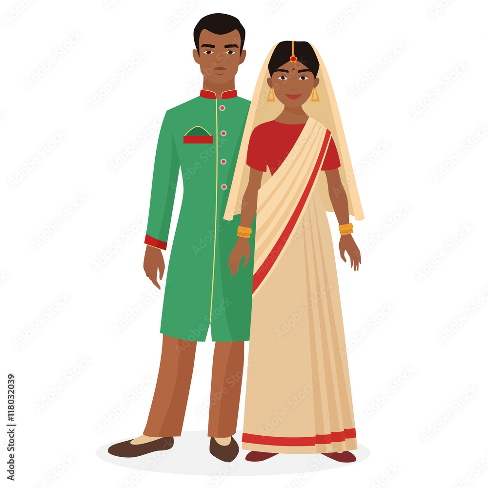 Indian family. Indian man and woman couple in traditional national clothes.