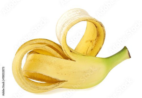 Banana peel on a white background, close up