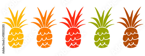 Pineapples hand drawn set isolated