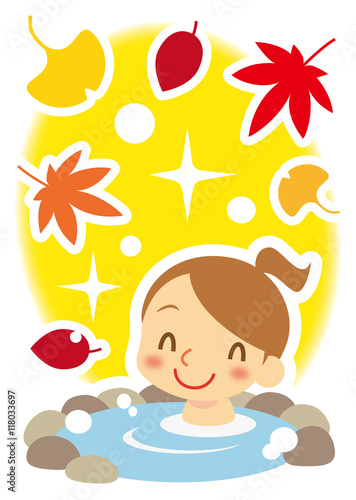 秋深し　温泉を楽しむ女性