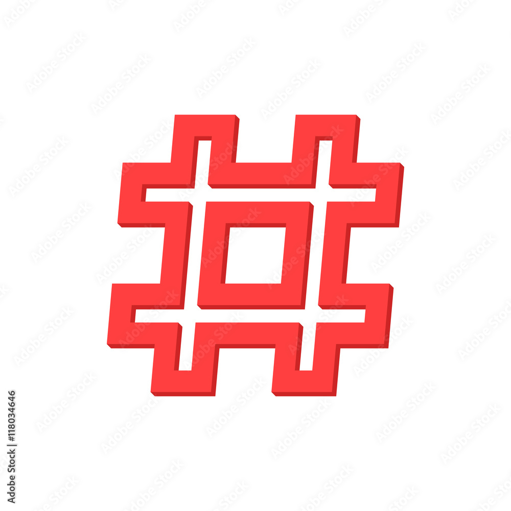 Fototapeta premium red outline hashtag icon on white background