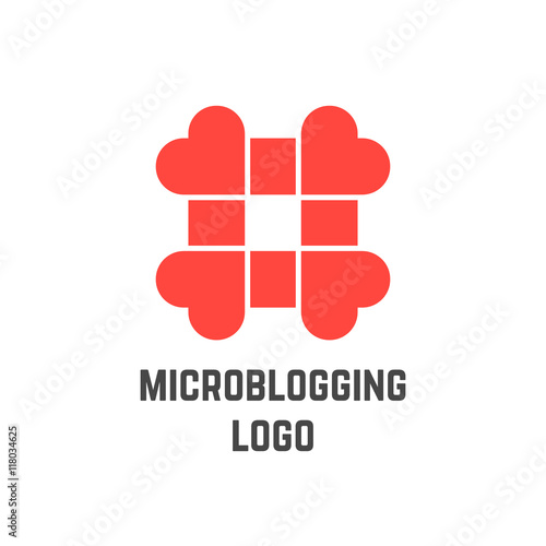 microblogging logo with hashtag from hearts
