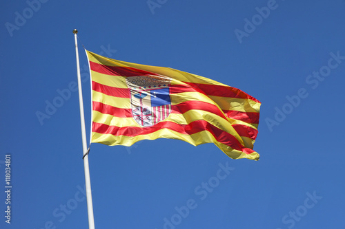 Aragon flag (Spain) in a windy day