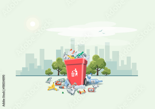 Littering Garbage around the Trash Bin on the Street