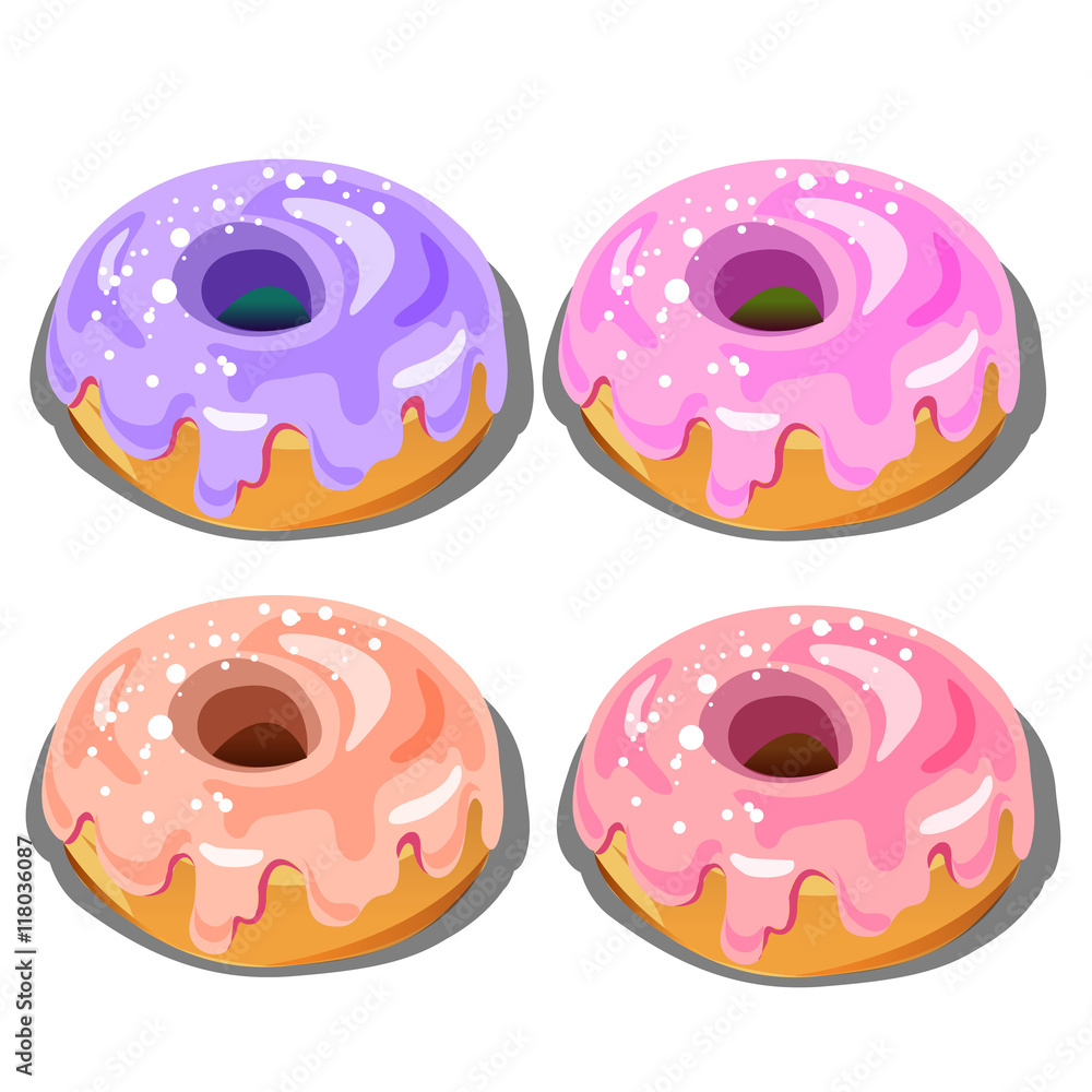 Four delicious donuts with different fillings Four delicious donuts with different fillings