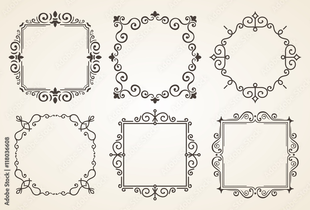 Set of Victorian Vintage Decorations Elements and Frames. Flourishes Calligraphic Ornaments and Frames. Retro Frame Collection for Invitations, Posters, Placards, Logos