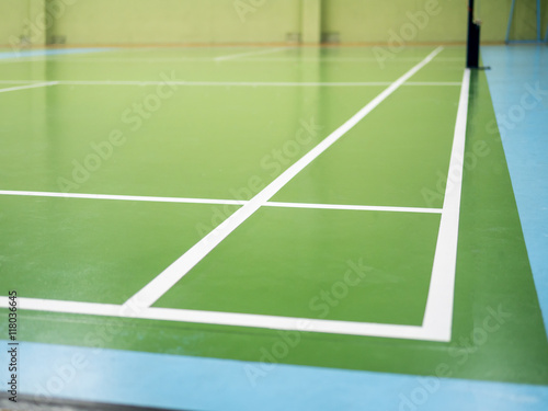 Indoor badminton court, selective focus