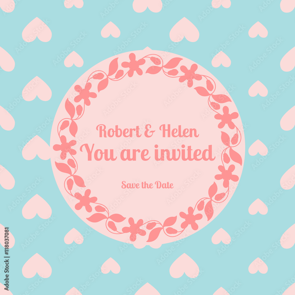 Wedding card template decorated cute pattern with floral frame. Vector illustration Wedding card template decorated cute pattern with floral frame. Vector illustration