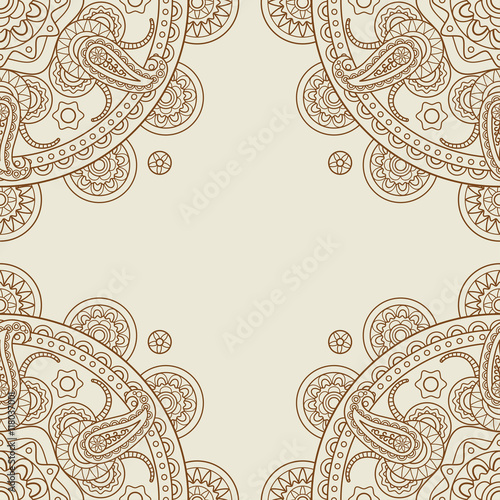 Indian paisley boho floral corners frame. Vector illustration
