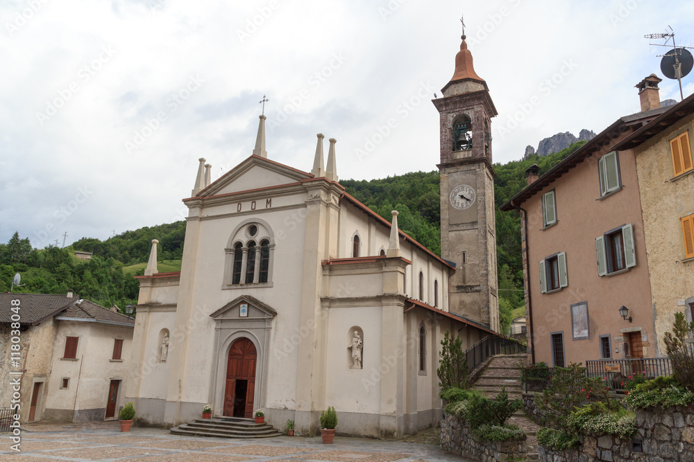 Church in village Valtorta in the mountains in Lombardy, Italy