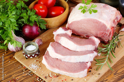 Raw pork fillet on a cutting board