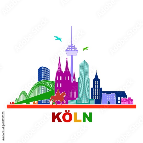 Köln Panorama Skyline Wandtatoo Sehenswürdigkeiten Kölner Dom Hohenzollernbrücke Rathaus Triangle Stadtansicht Städtetour Tourismus