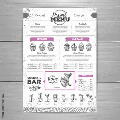 Vintage  dessert menu design. Sweet cupcake