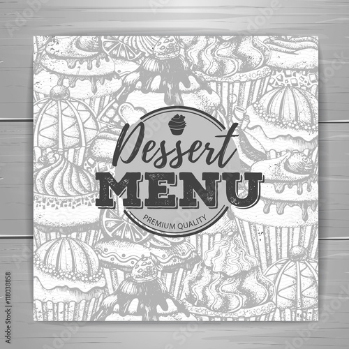 Vintage dessert menu design background. Sweet cupcake