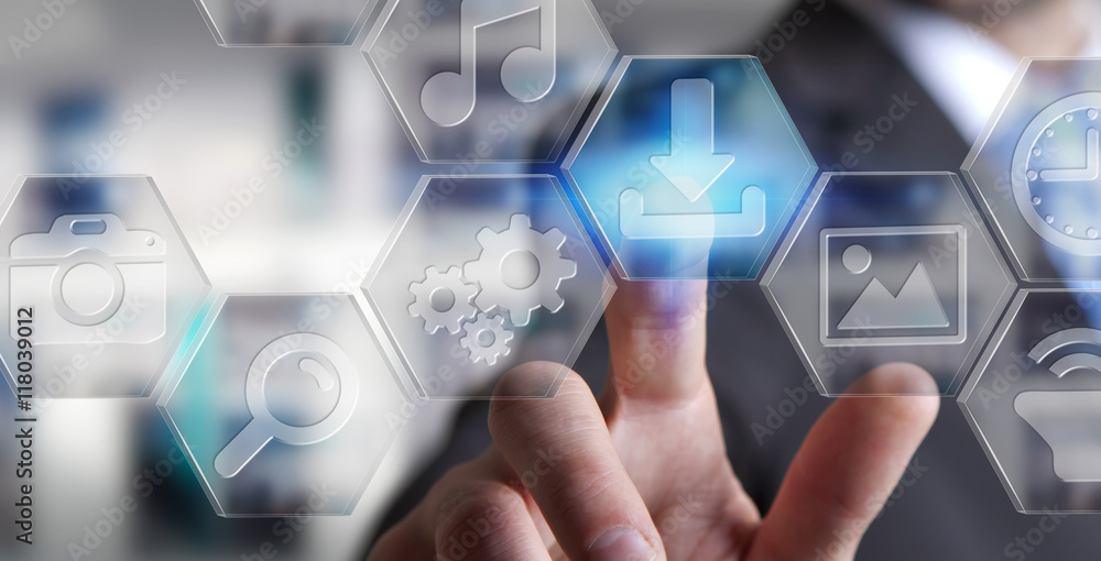 Businessman using modern digital applications interface Businessman using modern digital applications interface