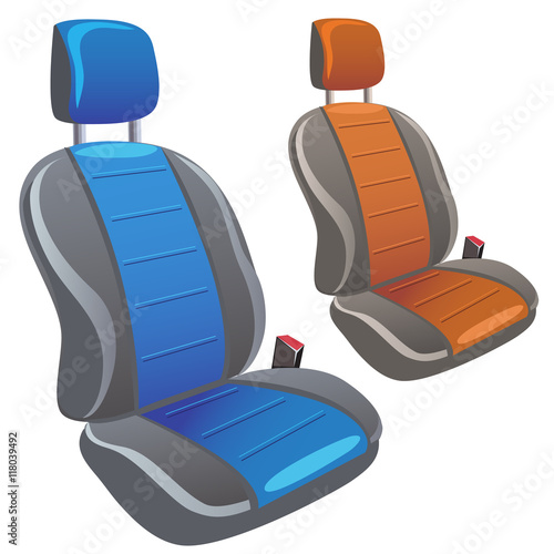 Two car sport seats in different colors