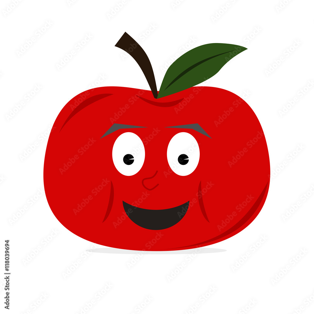 Apple fruit character with big smile on face. Red color. Isolated vector illustration. Apple fruit character with big smile on face. Red color. Isolated vector illustration.