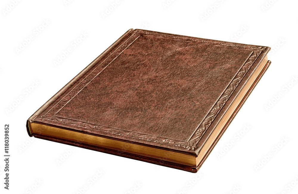 brown book with gold pages isolated on white background brown book with gold pages isolated on white background