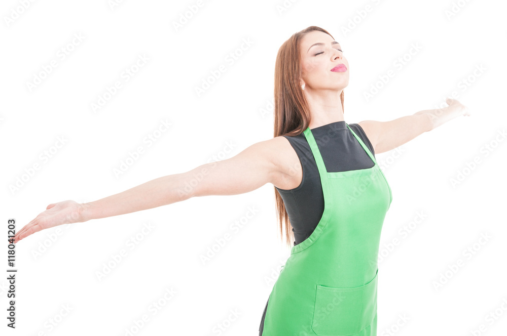 Fototapeta premium Happy young saleswoman celebrating victory