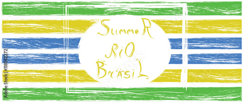 Summer Brasil, rio hand drawn card with splash painted background. Digital vector image