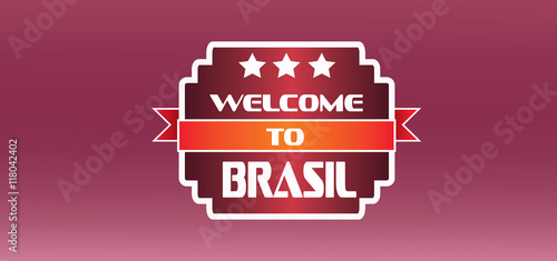 Welcome to brasil card with stars over burgundy background, in outlines. Digital vector image