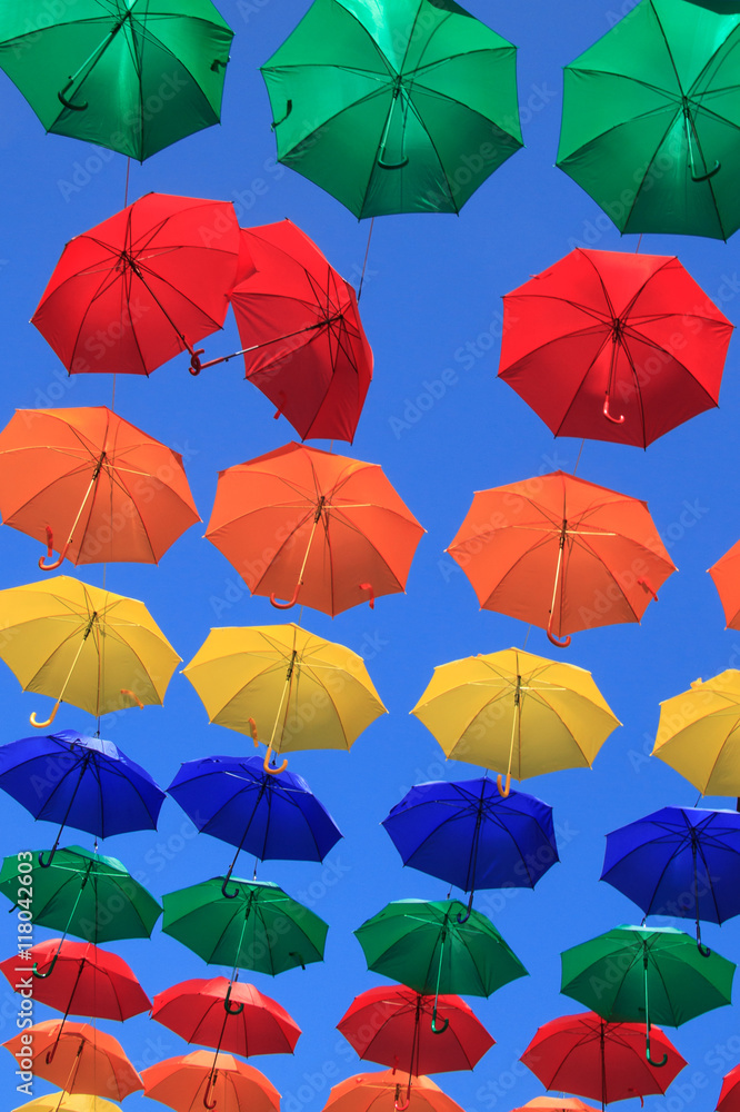 Obraz premium Colourful umbrellas urban street decoration