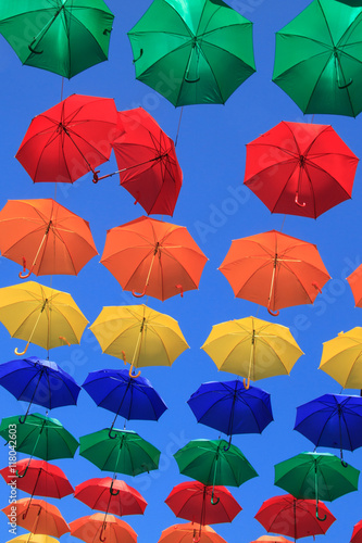 Colourful umbrellas urban street decoration