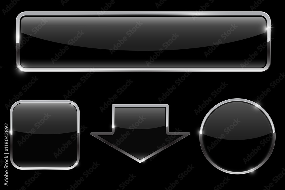 Buttons set. Black icons on black background Buttons set. Black icons on black background