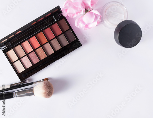 Makeup tools on white background