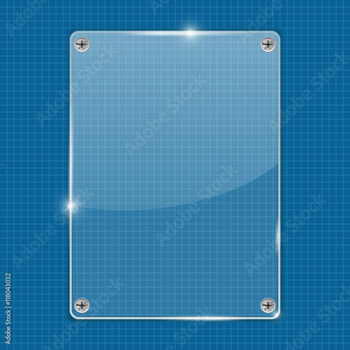Transparent acrylic plate on blue grid background
