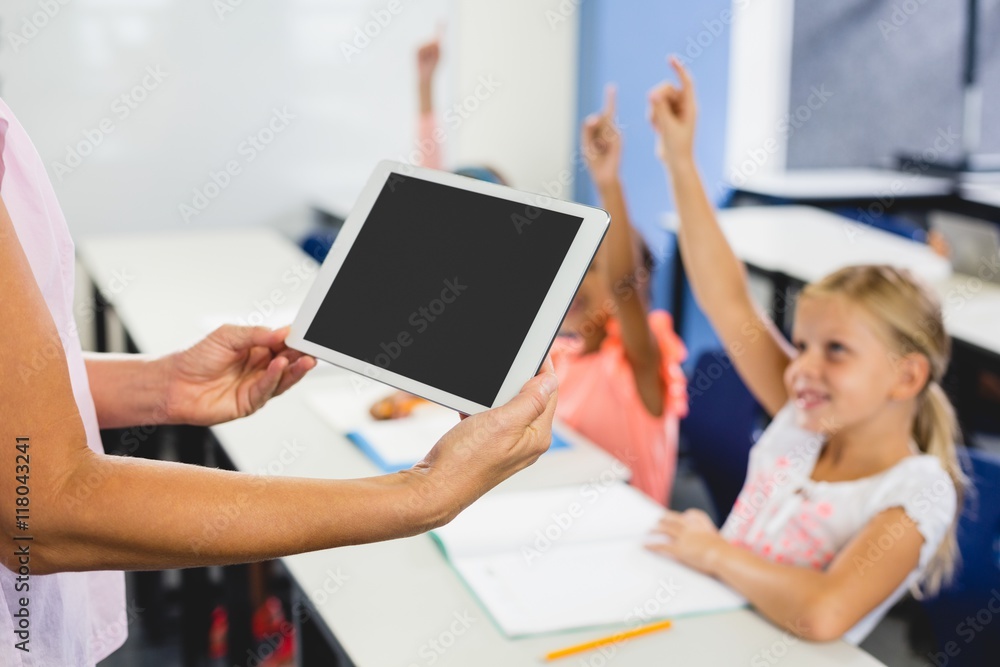 Close up view of tablet pc holding by a teacher Close up view of tablet pc holding by a teacher