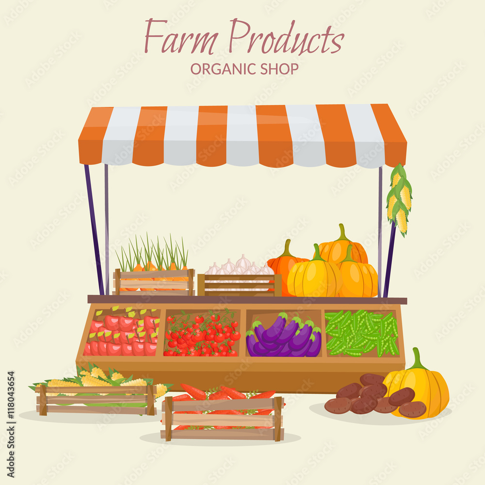 Fototapeta premium Garden colorful designs elements vector farm illustration icon set of different gardening equipment, tools, vegetables and plants.