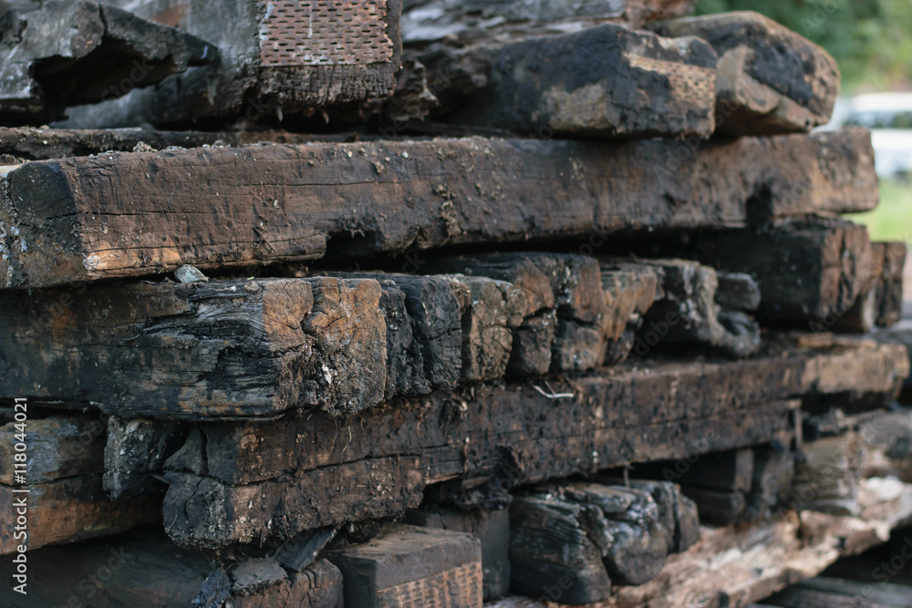 Old trunk of railway closeup view