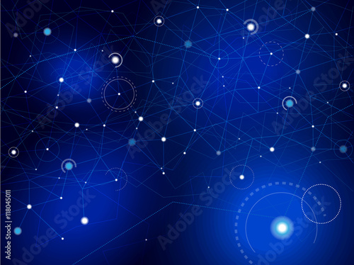Space map. Stars and lines on deep blue background.
