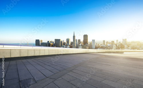 cityscape and skyline of san francisco from empty floor