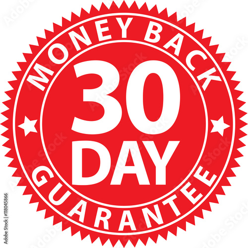 30 day money back guarantee red sign, vector illustration
