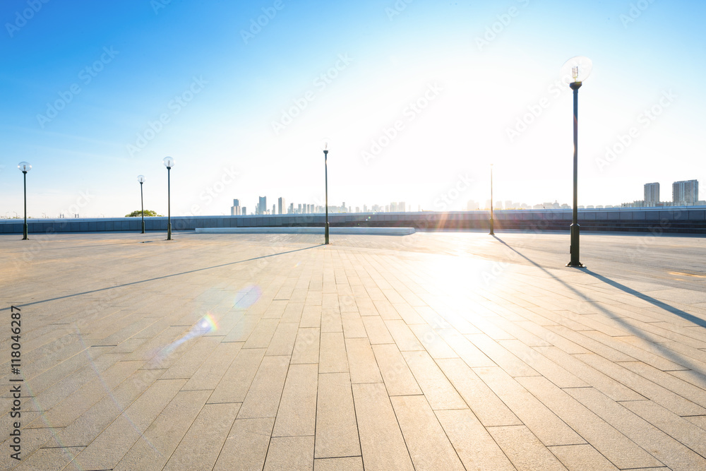 empty city square in harbin with sunbeam