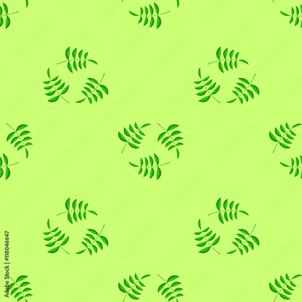 Summer Green Leaves Isolated on Green Background. Seamless Leaves Pattern Summer Green Leaves Isolated on Green Background. Seamless Leaves Pattern