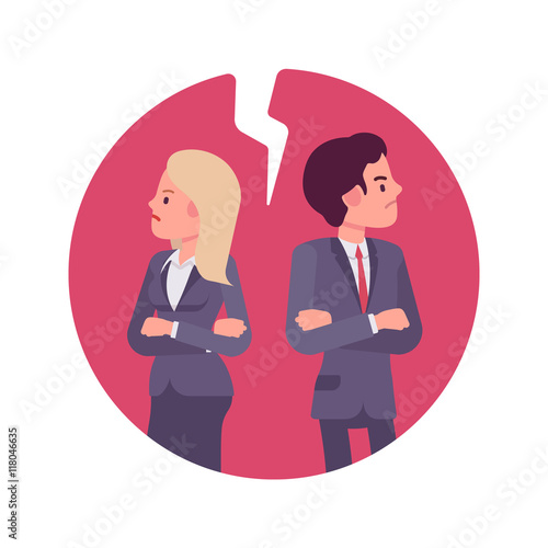 Bad business relationship. Man and woman in a formal wear. Cartoon vector flat-style business concept illustration