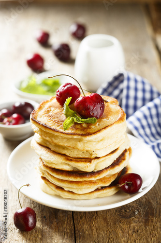 Pancakes with fresh cherry