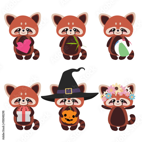 Fototapeta Naklejka Na Ścianę i Meble -  Set of cute red pandas