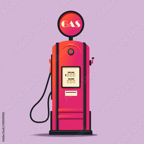Retro gas station. Cartoon vector illustration