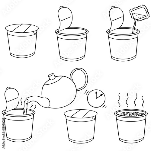 vector set of step to make instant noodle