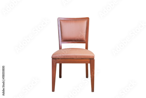 Wooden chair covered leather isolated on white background