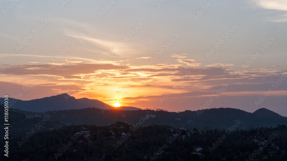 Mountains on sunset background
