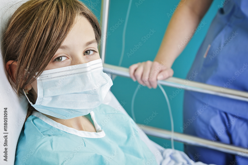 Little girl in hospital bed with the nurse Stock Photo Adobe Stock