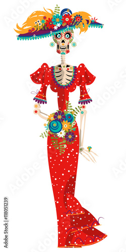 La Calavera Catrina. Elegant Skull. Dia de Muertos. Mexican tradition. 