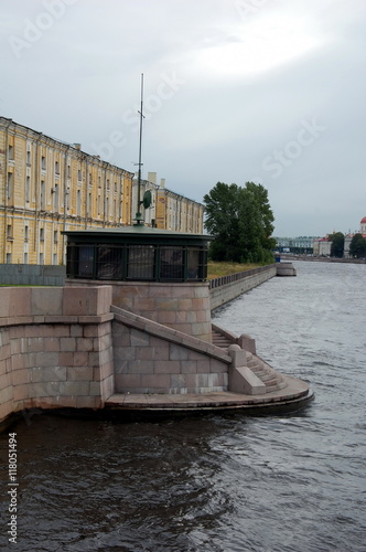 Tower of  Tuchkov  Bridge and descent to the Neva river, St. Petersburg, Russia 